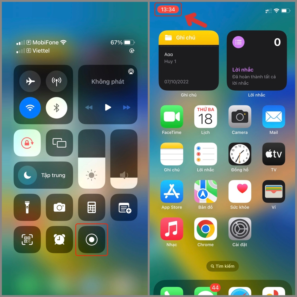 Màn hình iPhone với thông báo bị ẩn khi quay.